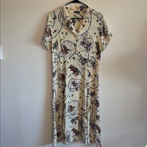 Cream Midi Sundress with Dolman Sleeves and Notched Collar